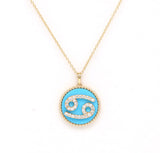14K Gold Turquoise & Diamond Cancer Zodiac Medallion