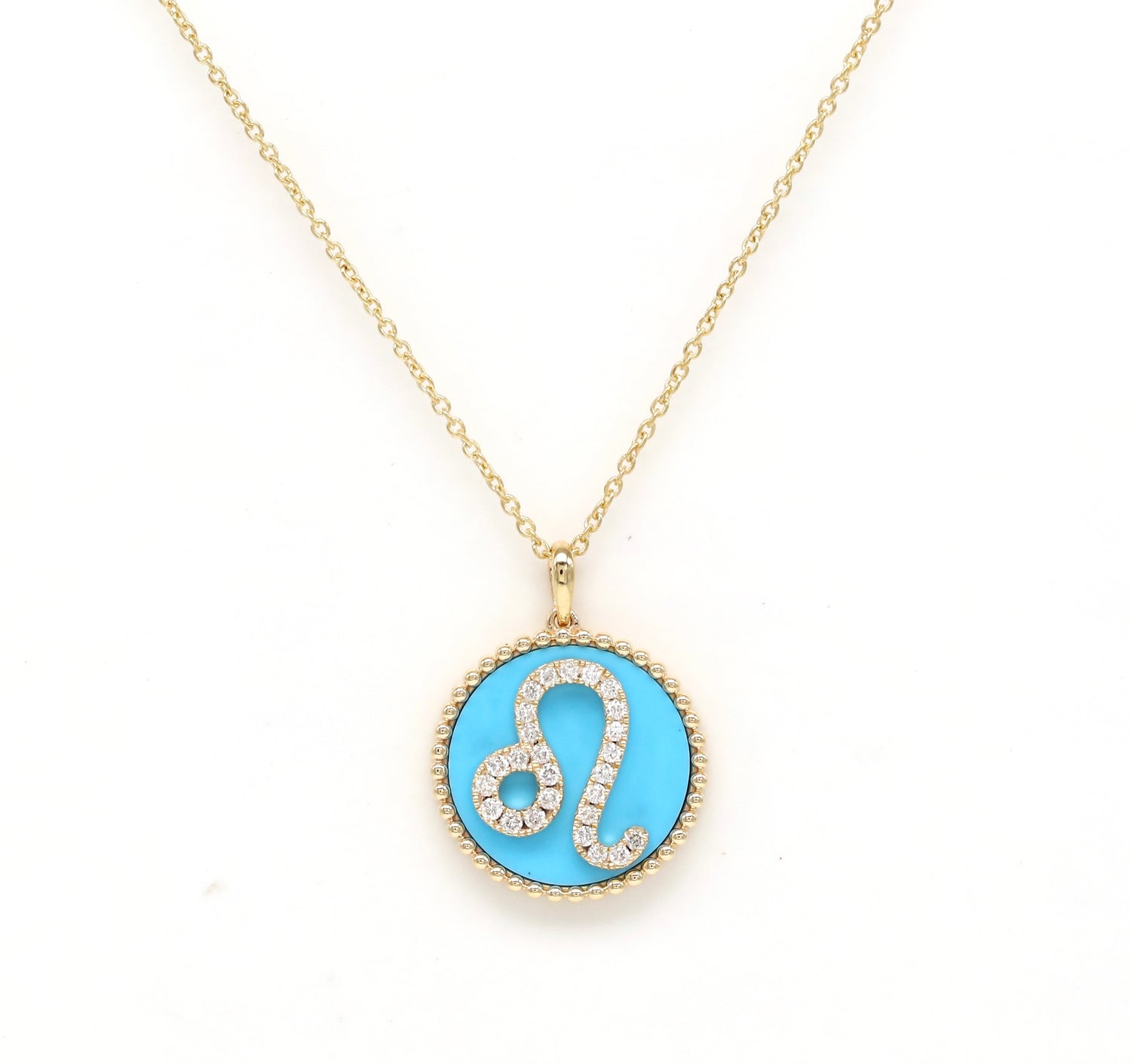 14K Gold Turquoise & Diamond Leo Zodiac Medallion