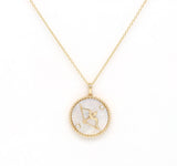 14K Gold White Mother of Pearl & Diamond Sagittarius Horoscope Medallion