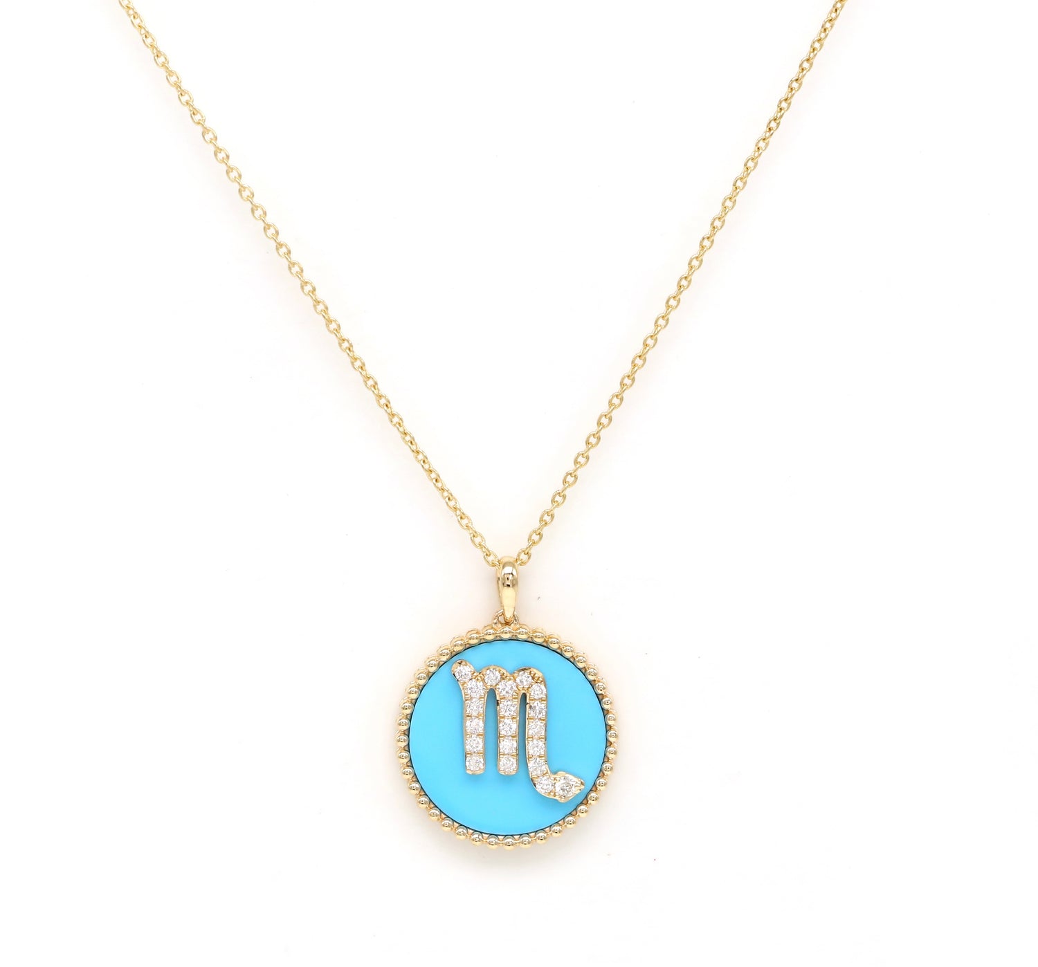 14K Gold Turquoise & Diamond Scorpio Zodiac Medallion