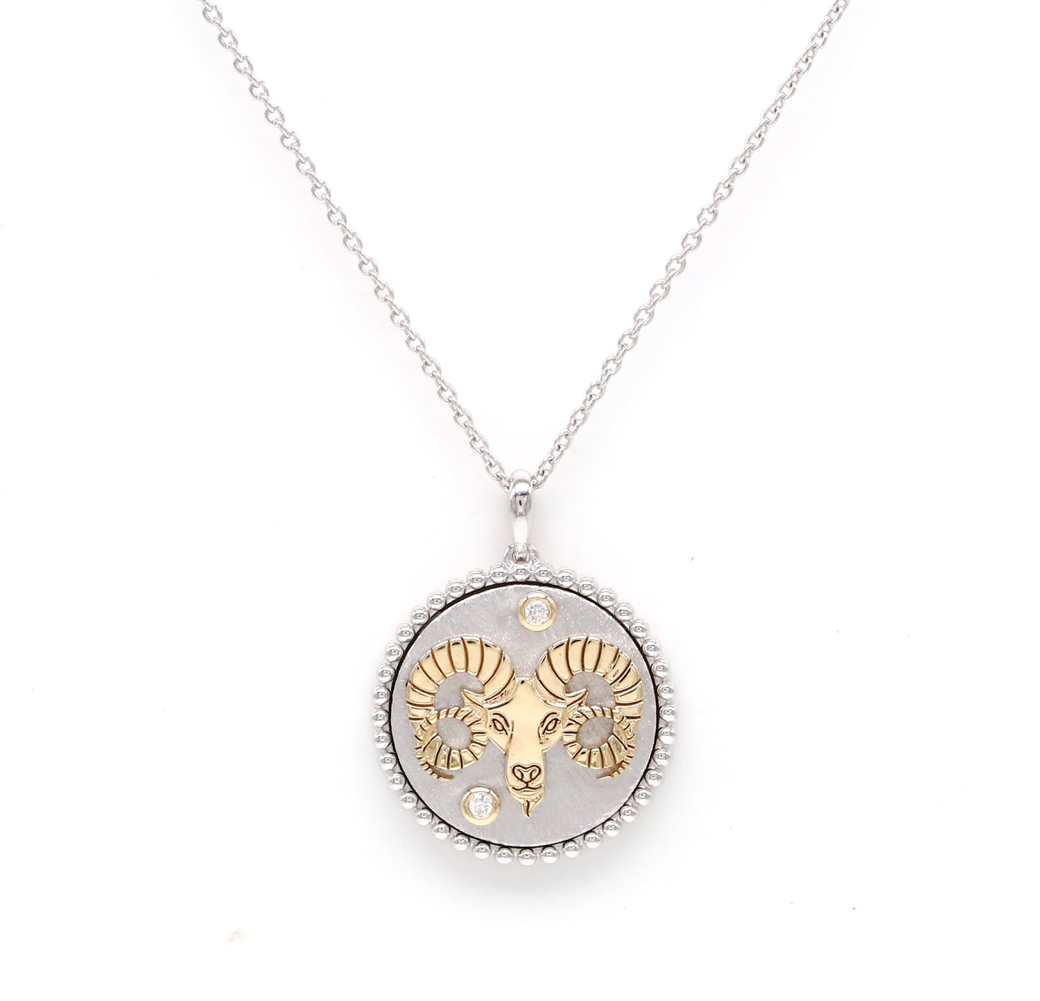 14K Two-toned Gold & Diamond Aries Horoscope Medallion