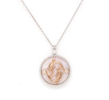 14K Two-toned Gold Pink Mother of Pearl & Diamond Pisces Horoscope Medallion