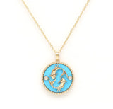 14K Gold Turquoise & Diamond Pisces Horoscope Medallion