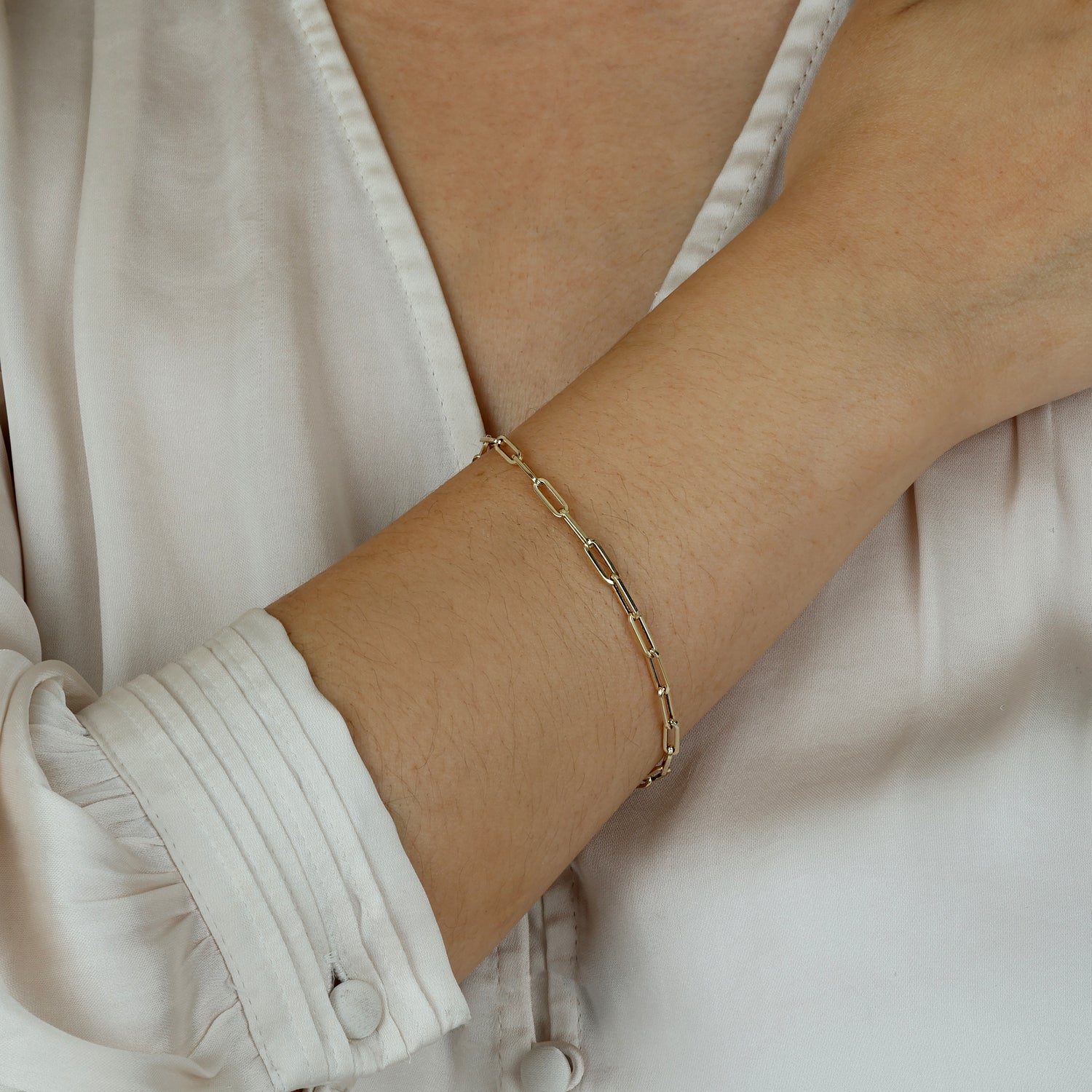 14k Gold Dainty Paper Clip Chain-Link Bracelet