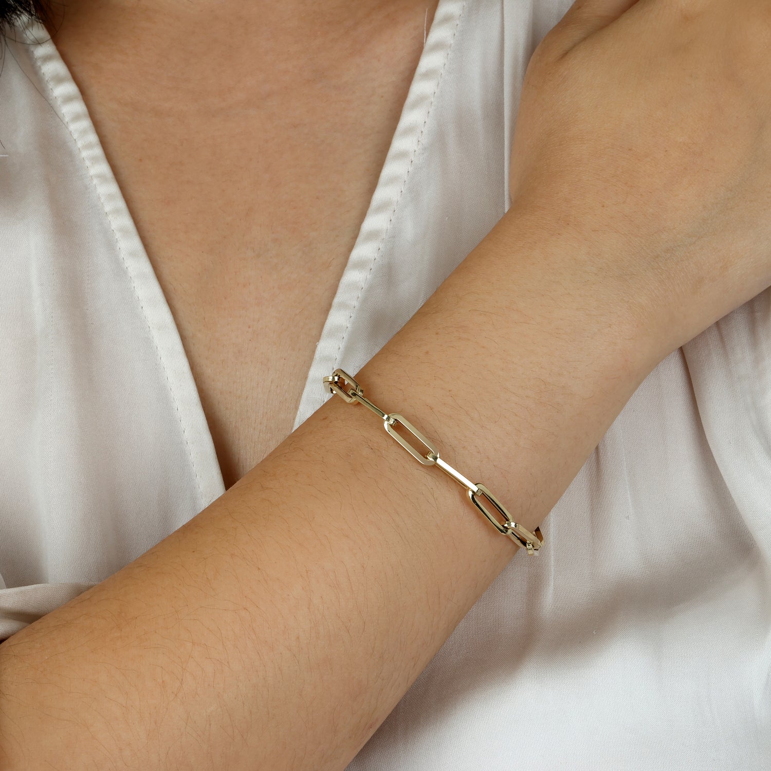 14k Gold Paper Clip Chain-Link Bracelet
