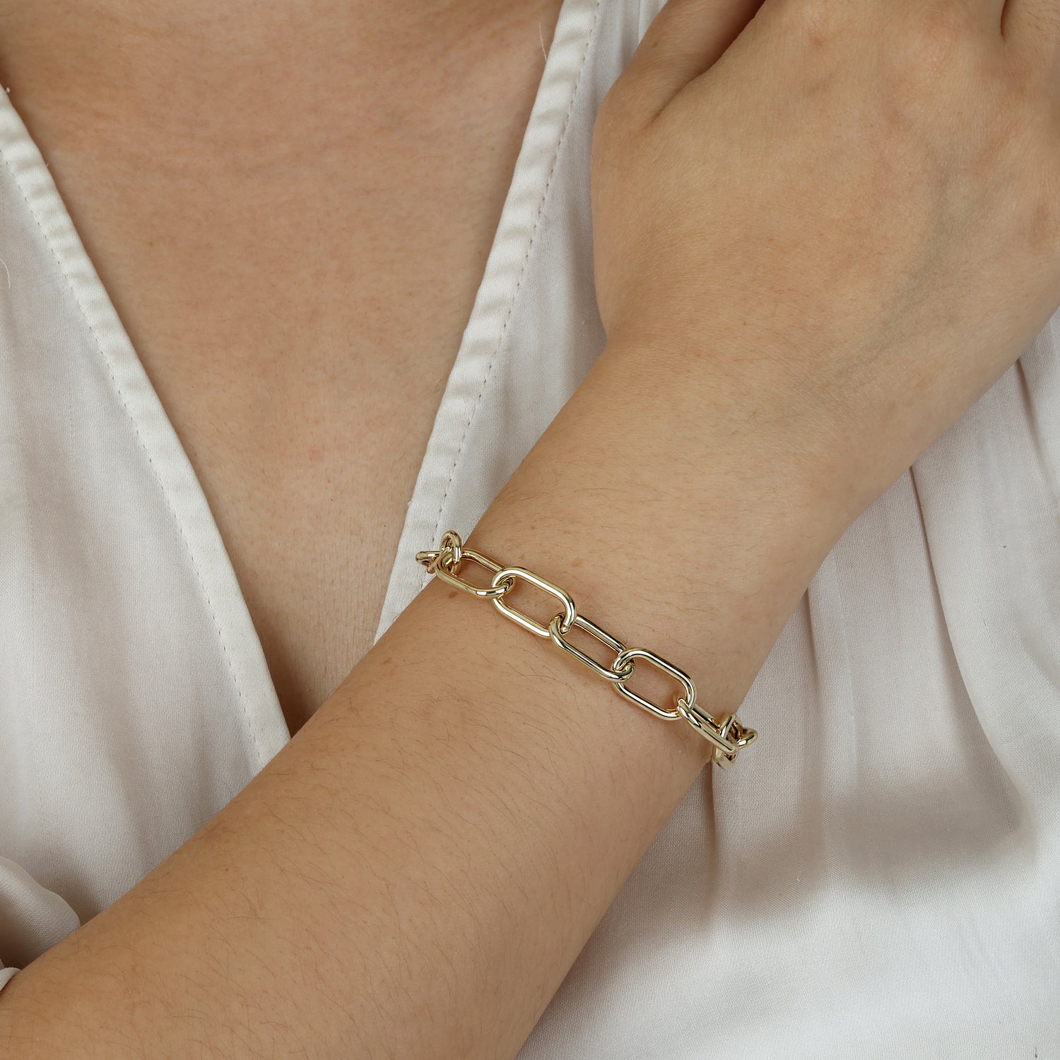 14K Gold Chunky Chain-Link Paper-clip Bracelet