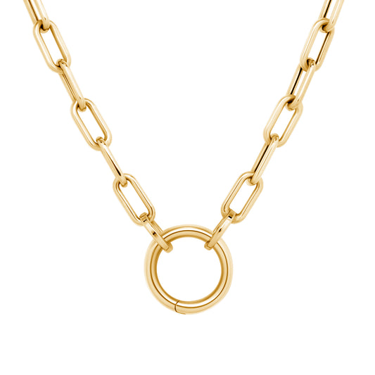 14K Gold Chunky Paperclip Chain Charm Necklace