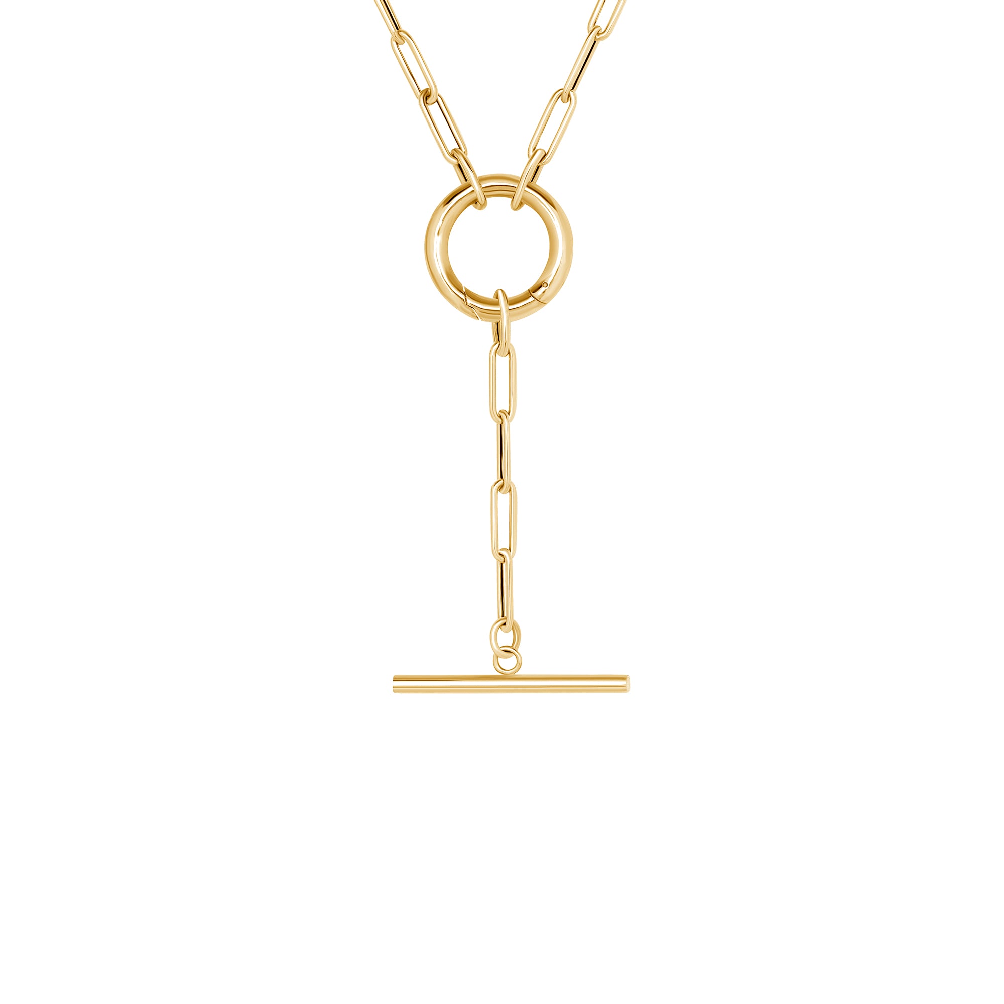 14K Gold Paperclip Link Toggle Lariat Necklace