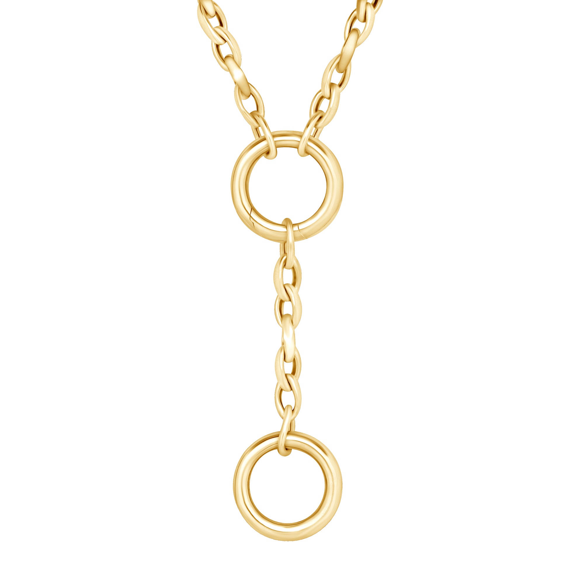 14K Gold Oval Link Toggle Lariat Necklace