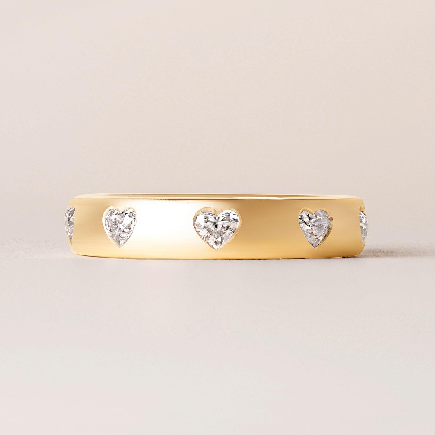 Dome Dot Flush Set Straight Heart Diamond Ring