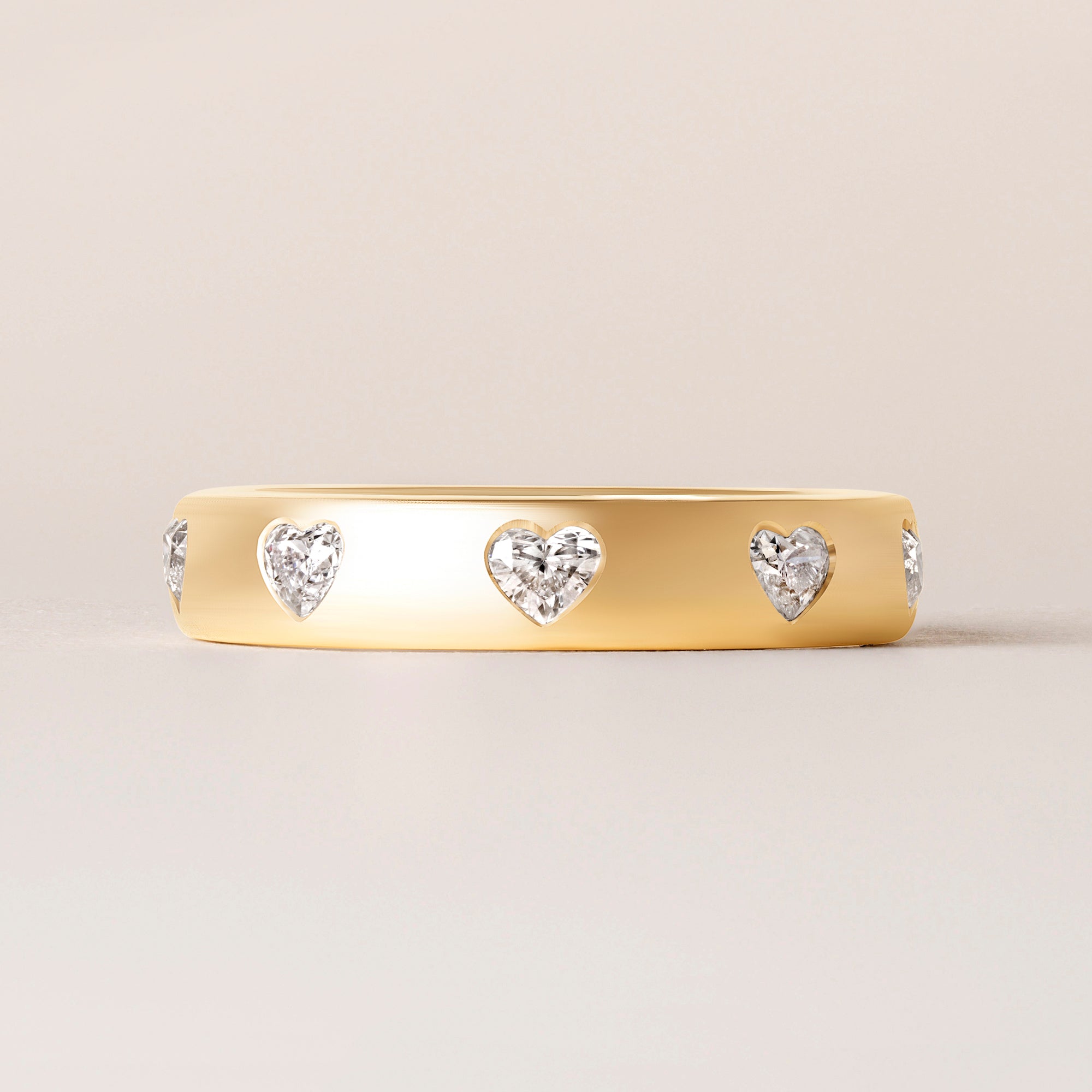 Dome Dot Flush Set Straight Heart Diamond Ring