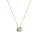 14k Yellow Gold Hexagon Diamond & Blue Sapphire Necklace - Abtin & Company 