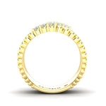14K Yellow Gold Modern Three Rows Beaded Pattern Prong Set Diamond Band Ring - Abtin & Company 