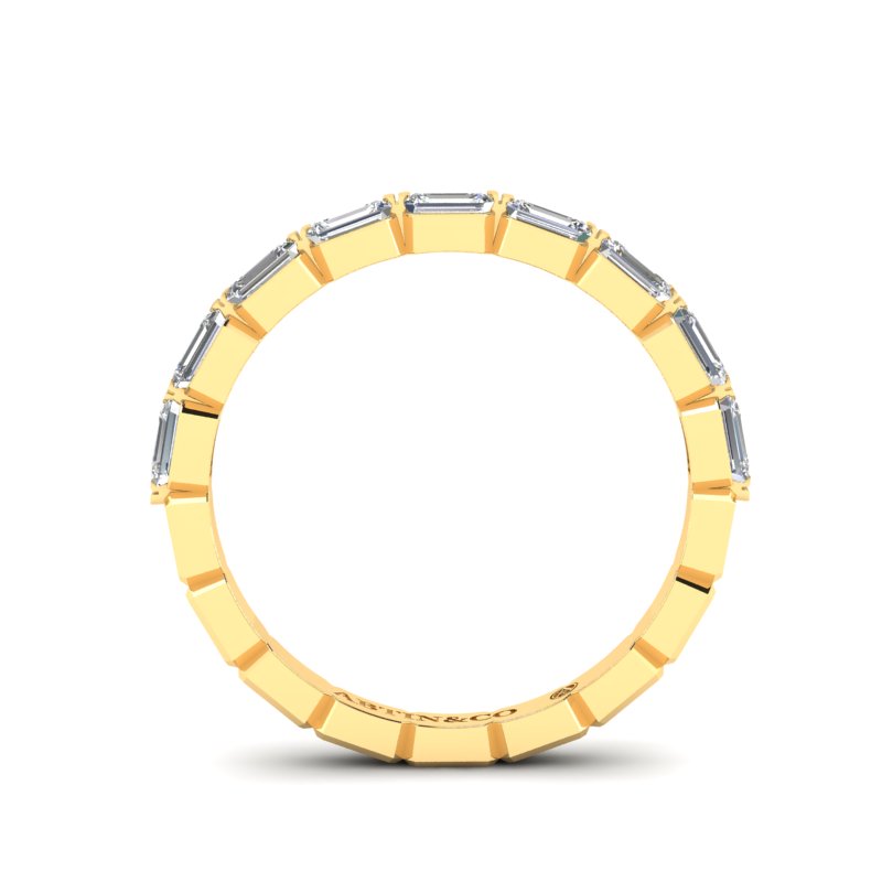 14K Gold Emerald Cut Halfway East West Eternity Modern Prong Set Lab Grown Diamond Wedding Band Ring - Abtin & Company 