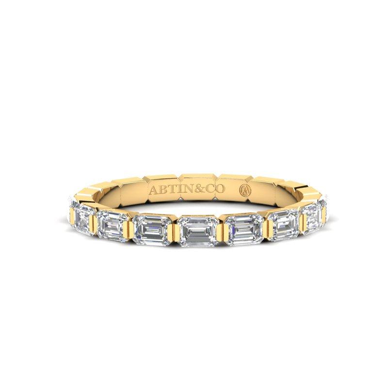 14K Gold Emerald Cut Halfway East West Eternity Modern Prong Set Lab Grown Diamond Wedding Band Ring - Abtin & Company 