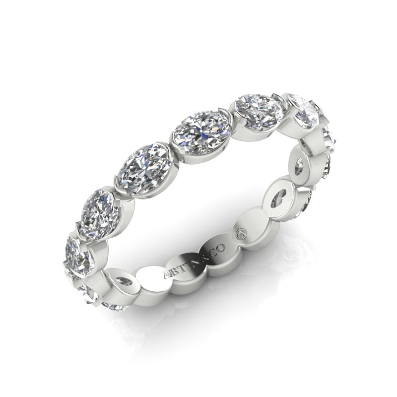 14K Gold Oval Cut Three Quarter Way East West Eternity Frame Set Lab Grown Diamond Wedding Band Ring - Abtin & Company 