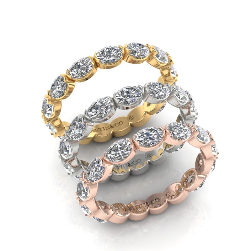 14K Gold Oval Cut Three Quarter Way East West Eternity Frame Set Lab Grown Diamond Wedding Band Ring - Abtin & Company 