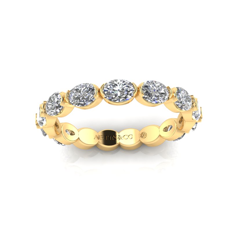 14K Gold Oval Cut Three Quarter Way East West Eternity Frame Set Lab Grown Diamond Wedding Band Ring - Abtin & Company 