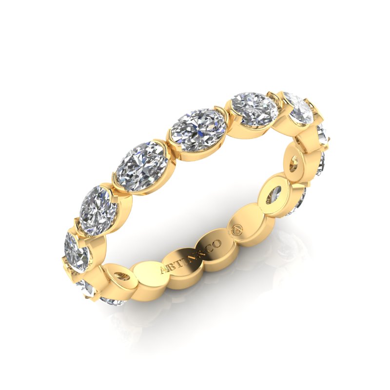 14K Gold Oval Cut Three Quarter Way East West Eternity Frame Set Lab Grown Diamond Wedding Band Ring - Abtin & Company 