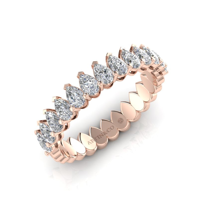 14K Gold Pear Cut Halfway Eternity Modern Prong Set Lab Grown Diamond Wedding Band Ring - Abtin & Company 