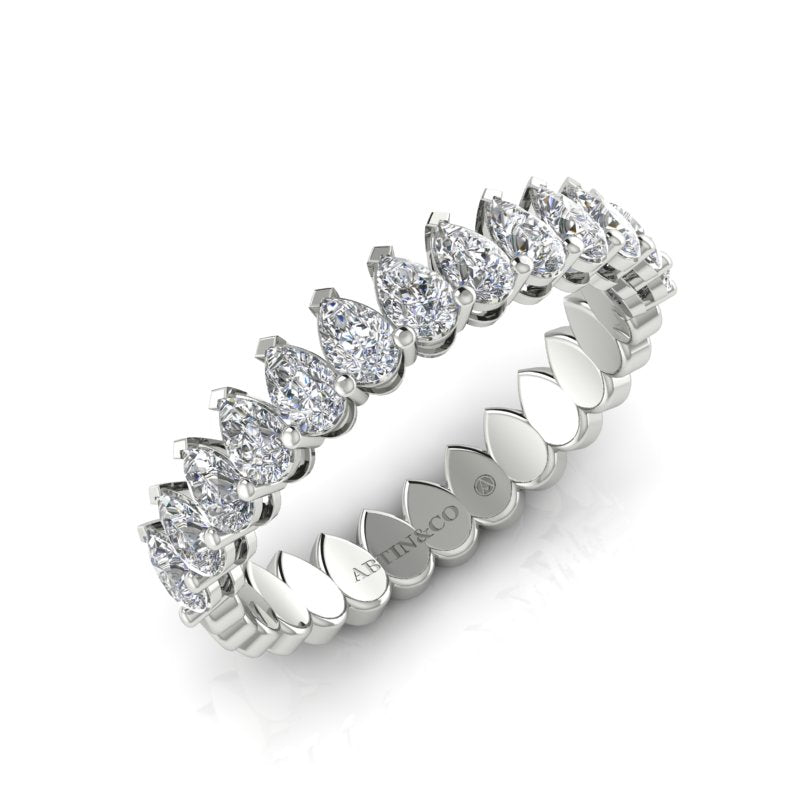 14K Gold Pear Cut Halfway Eternity Modern Prong Set Lab Grown Diamond Wedding Band Ring - Abtin & Company 