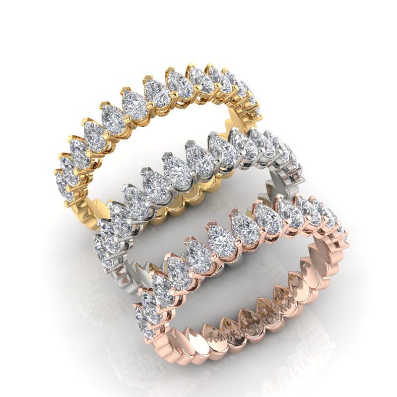 14K Gold Pear Cut Halfway Eternity Modern Prong Set Lab Grown Diamond Wedding Band Ring - Abtin & Company 
