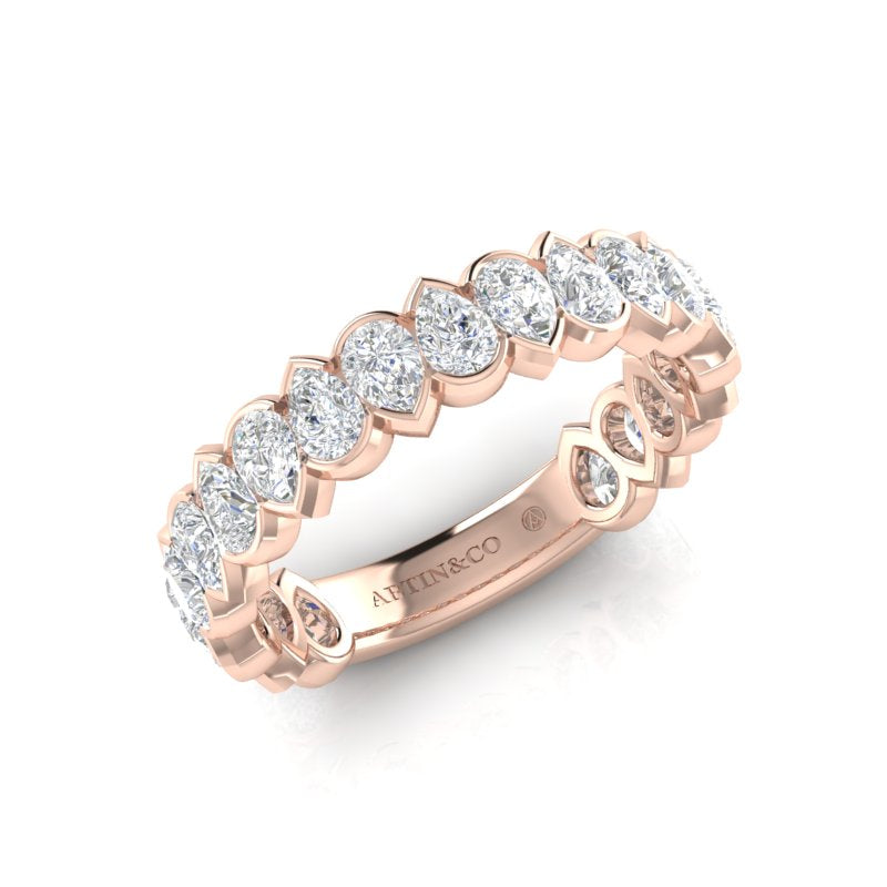 14K Gold Pear Cut Three Quarter Way Eternity Modern Half Bezel Set Lab Grown Diamond Wedding Band Ring - Abtin & Company 