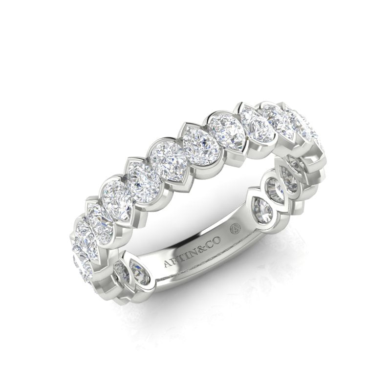14K Gold Pear Cut Three Quarter Way Eternity Modern Half Bezel Set Lab Grown Diamond Wedding Band Ring - Abtin & Company 