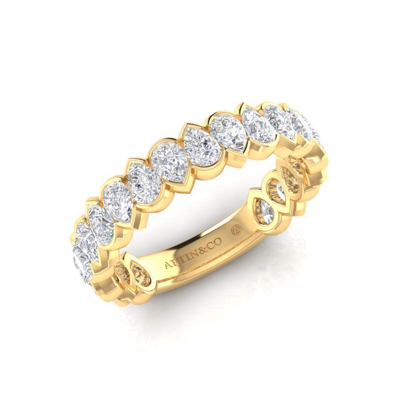 14K Gold Pear Cut Three Quarter Way Eternity Modern Half Bezel Set Lab Grown Diamond Wedding Band Ring - Abtin & Company 
