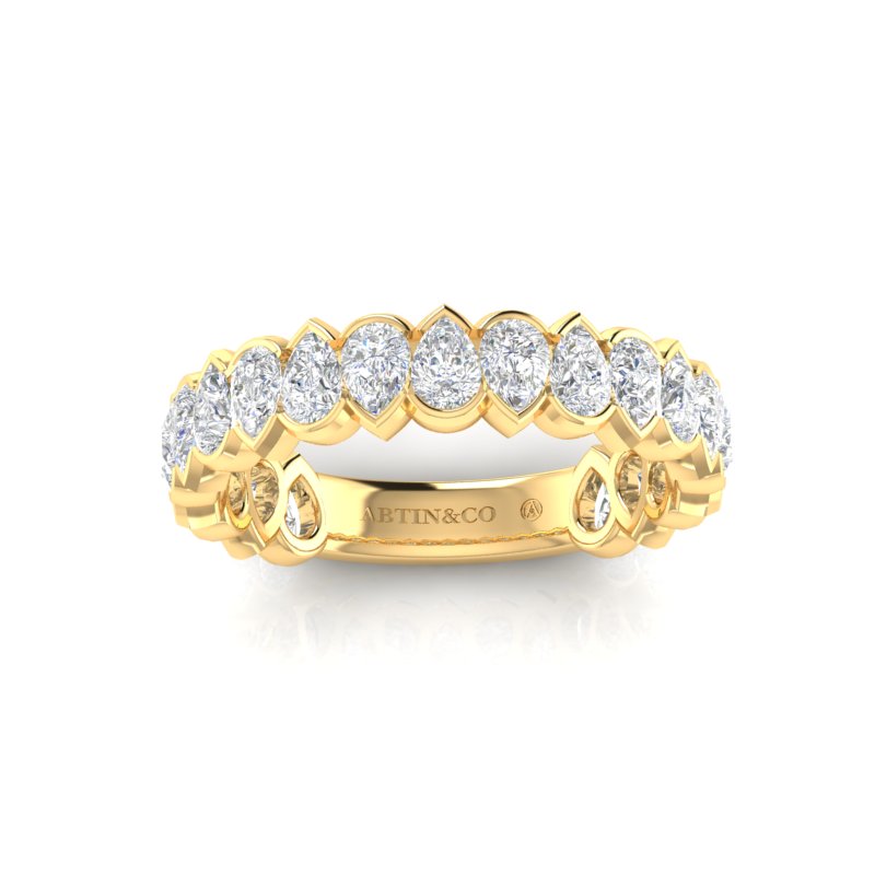 14K Gold Pear Cut Three Quarter Way Eternity Modern Half Bezel Set Lab Grown Diamond Wedding Band Ring - Abtin & Company 