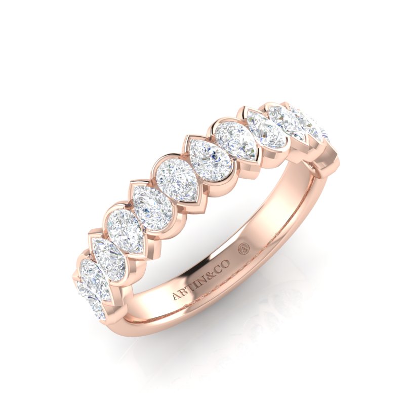 14K Gold Pear Cut Halfway Eternity Modern Half Bezel Set Lab Grown Diamond Wedding Band Ring - Abtin & Company 