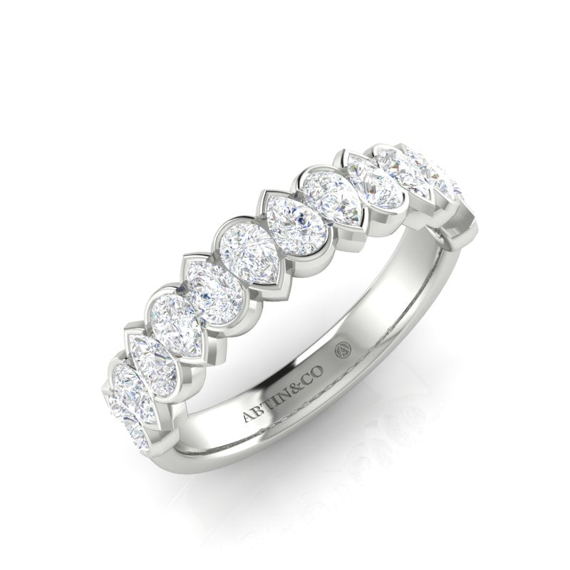 14K Gold Pear Cut Halfway Eternity Modern Half Bezel Set Lab Grown Diamond Wedding Band Ring - Abtin & Company 