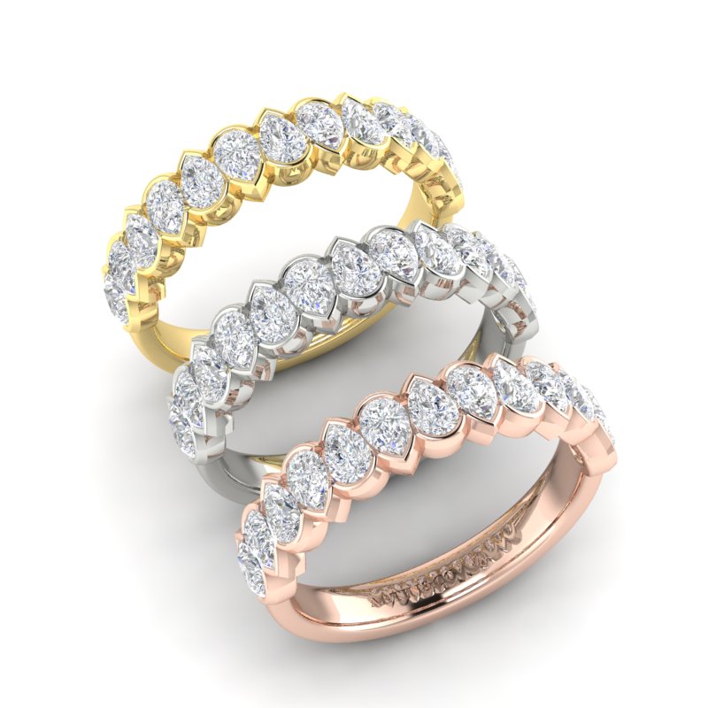 14K Gold Pear Cut Halfway Eternity Modern Half Bezel Set Lab Grown Diamond Wedding Band Ring - Abtin & Company 