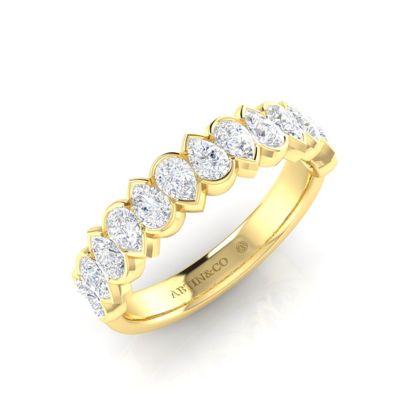 14K Gold Pear Cut Halfway Eternity Modern Half Bezel Set Lab Grown Diamond Wedding Band Ring - Abtin & Company 