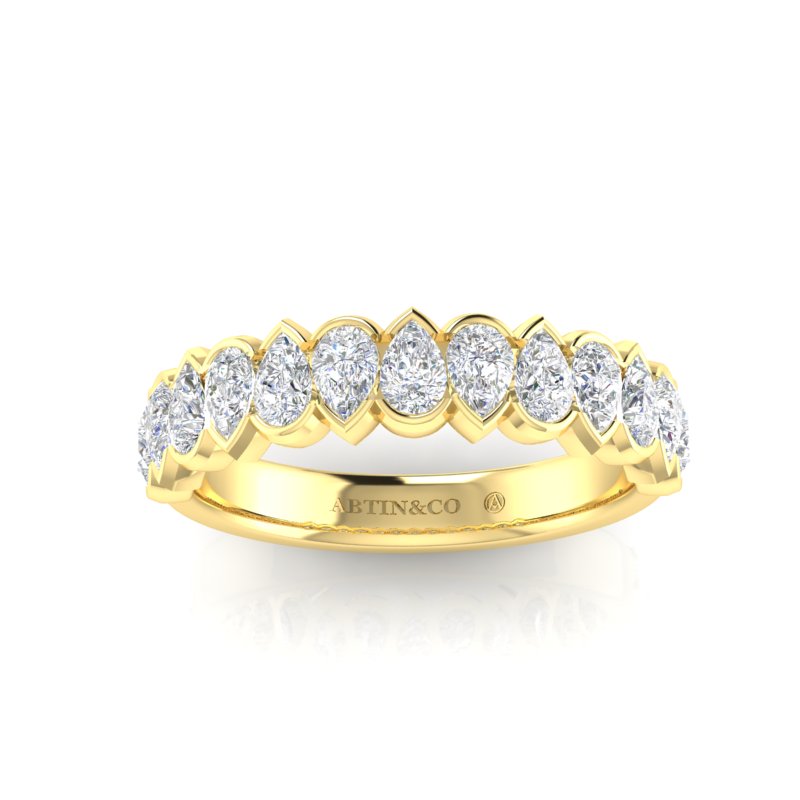14K Gold Pear Cut Halfway Eternity Modern Half Bezel Set Lab Grown Diamond Wedding Band Ring - Abtin & Company 