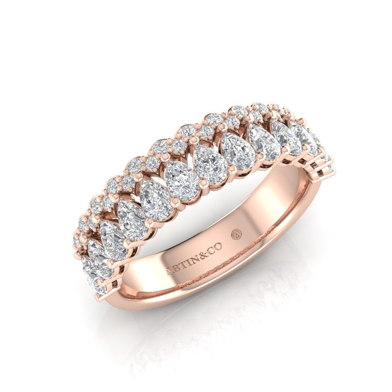 14K Gold Pear Cut & Round Halfway Eternity Prong Set Lab Grown Diamond Wedding Band Ring - Abtin & Company 