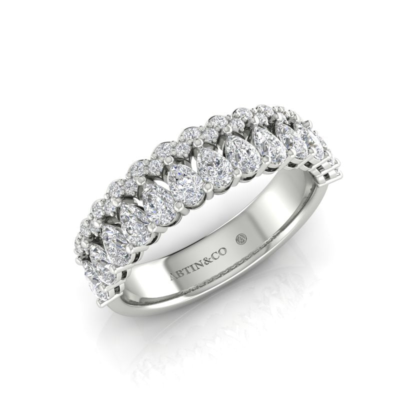 14K Gold Pear Cut & Round Halfway Eternity Prong Set Lab Grown Diamond Wedding Band Ring - Abtin & Company 