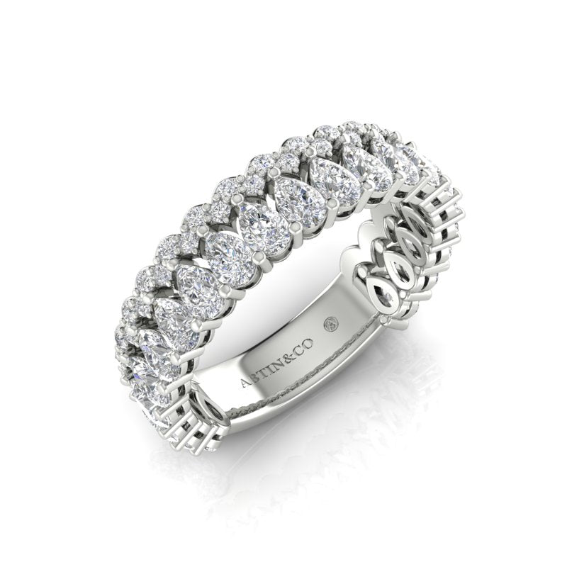 14K Gold Pear Cut & Round Three Quarter Way Eternity Prong Set Lab Grown Diamond Wedding Band Ring - Abtin & Company 