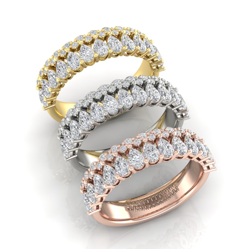 14K Gold Pear Cut & Round Halfway Eternity Prong Set Lab Grown Diamond Wedding Band Ring - Abtin & Company 
