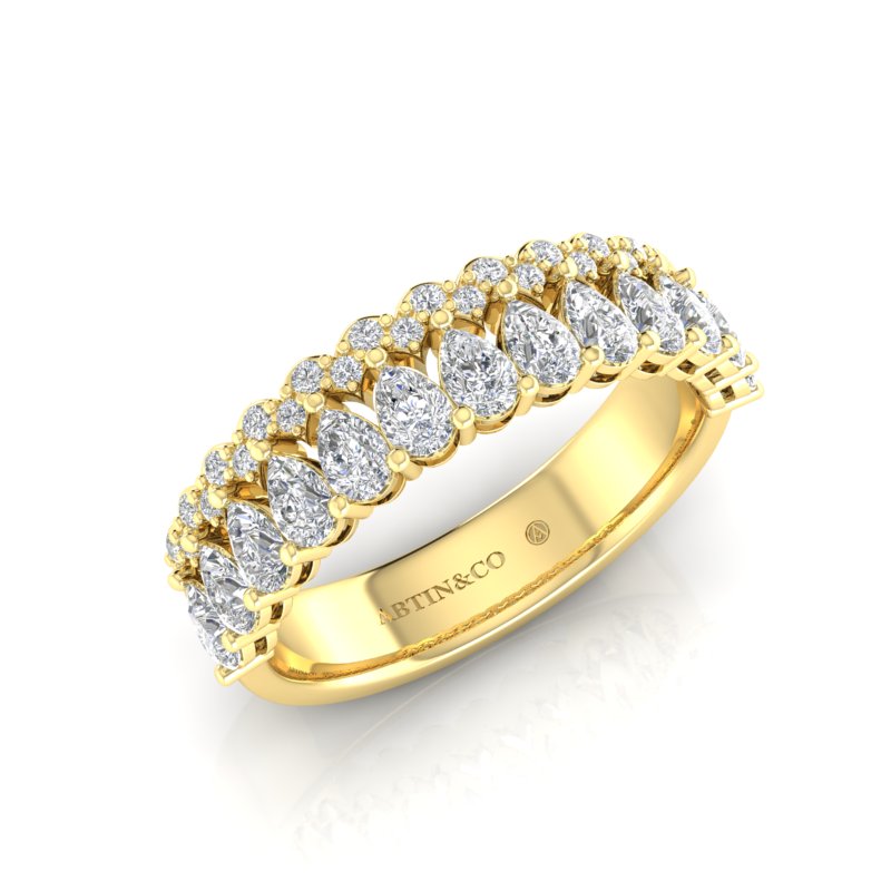 14K Gold Pear Cut & Round Halfway Eternity Prong Set Lab Grown Diamond Wedding Band Ring - Abtin & Company 