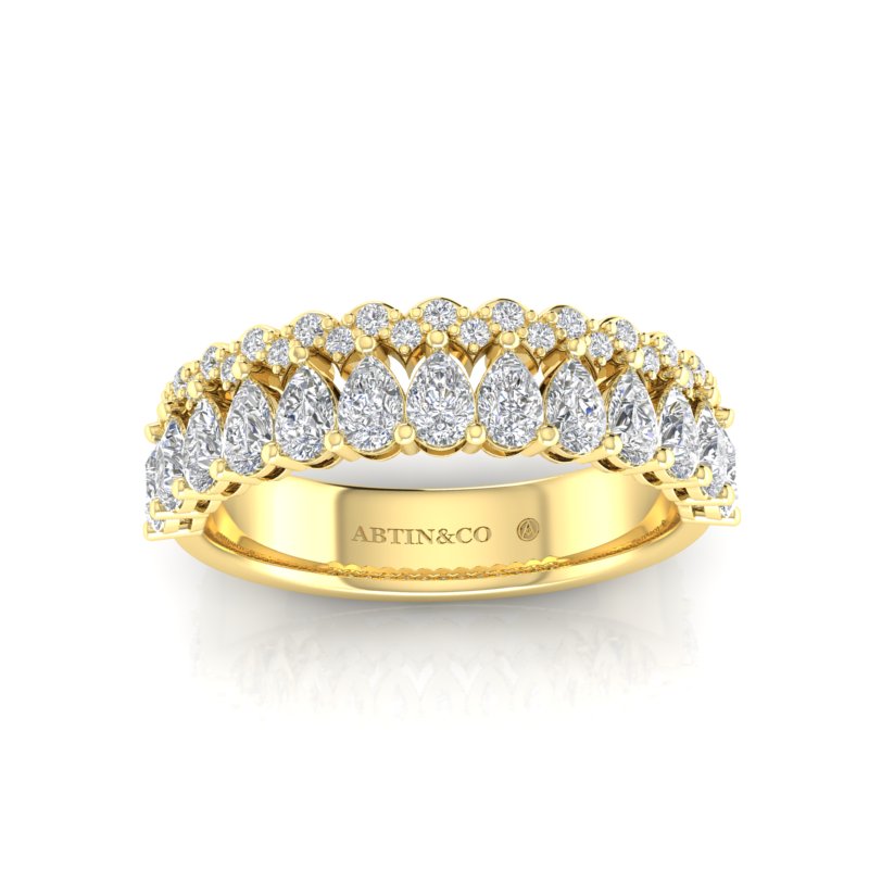 14K Gold Pear Cut & Round Halfway Eternity Prong Set Lab Grown Diamond Wedding Band Ring - Abtin & Company 
