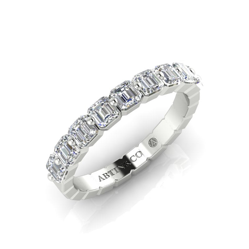 14K Gold Ascher Cut Halfway Eternity Floating Set Lab Grown Diamond Wedding Band Ring - Abtin & Company 