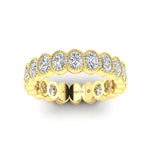 14K Gold Oval Cut Three Quarter Way Eternity Milgrain Bezel Set Lab Grown Diamond Wedding Band Ring - Abtin & Company 
