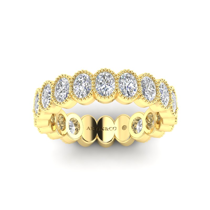 14K Gold Oval Cut Three Quarter Way Eternity Milgrain Bezel Set Lab Grown Diamond Wedding Band Ring - Abtin & Company 