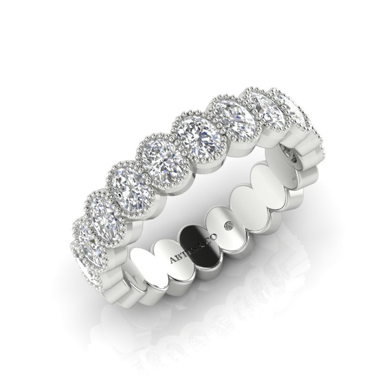 14K Gold Oval Cut Halfway Eternity Milgrain Bezel Set Lab Grown Diamond Wedding Band Ring - Abtin & Company 
