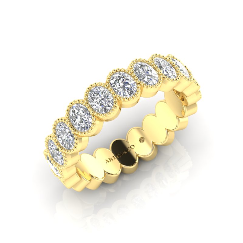 14K Gold Oval Cut Halfway Eternity Milgrain Bezel Set Lab Grown Diamond Wedding Band Ring - Abtin & Company 