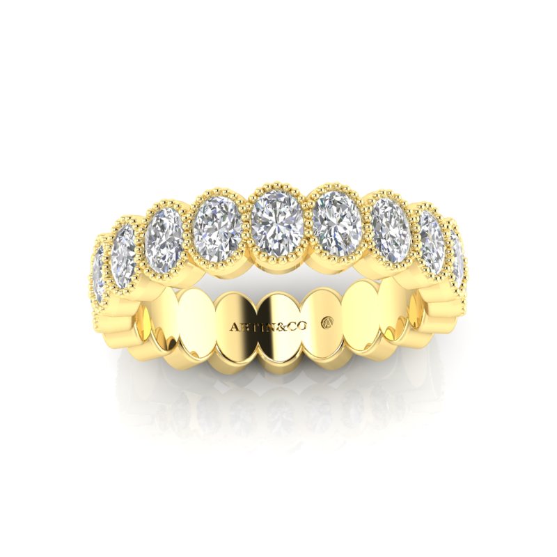 14K Gold Oval Cut Halfway Eternity Milgrain Bezel Set Lab Grown Diamond Wedding Band Ring - Abtin & Company 