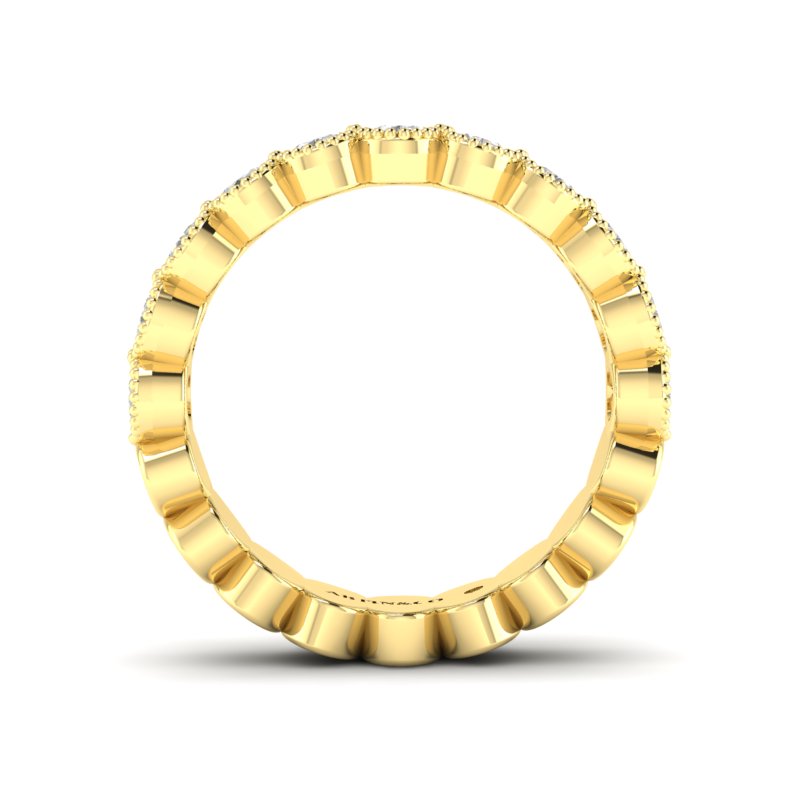 14K Gold Oval Cut Halfway Eternity Milgrain Bezel Set Lab Grown Diamond Wedding Band Ring - Abtin & Company 