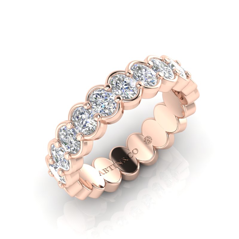14K Gold Oval Cut Halfway Eternity Half Bezel Set Lab Grown Diamond Wedding Band Ring - Abtin & Company 