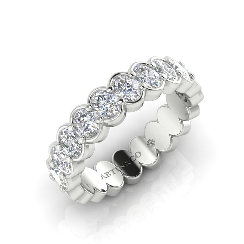 14K Gold Oval Cut Halfway Eternity Half Bezel Set Lab Grown Diamond Wedding Band Ring - Abtin & Company 